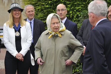 President Annie Quigley Windsor and Eton Royal Warrant Holders Association meets Her Majesty The Queen at Windsor Castle to present the gift of a hand made saddle for HM's 90th birthday.\\n\\n20/06/2019 15:03