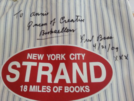 Fred Bass signed Strand Bookstore tote bag "To Annie, Queen of Creative Booksllers". It is a treasured gift from a friend now gone.\\n\\n18/06/2019 16:51